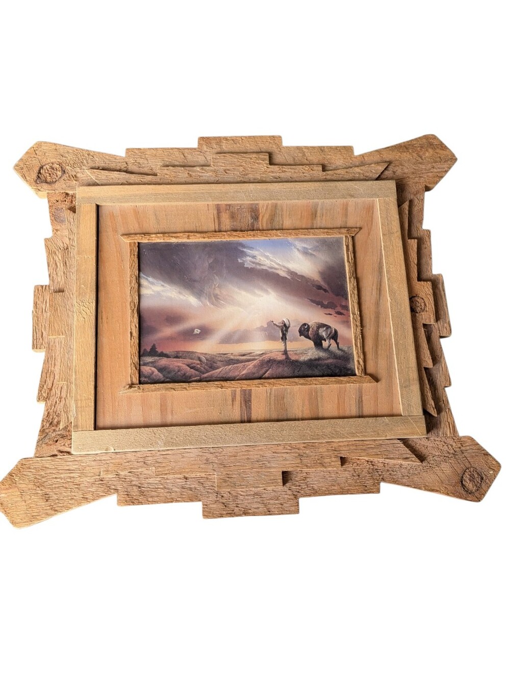 Rustic Natural Wood Framed Western Landscape Wall Art Layered Frame Southwestern